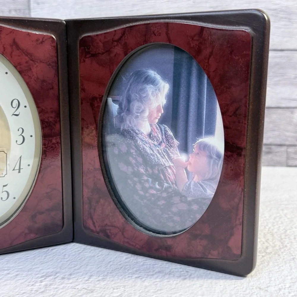 Seiko Quartz Desk Clock Picture Frame Rosewood Folding Analog Vintage